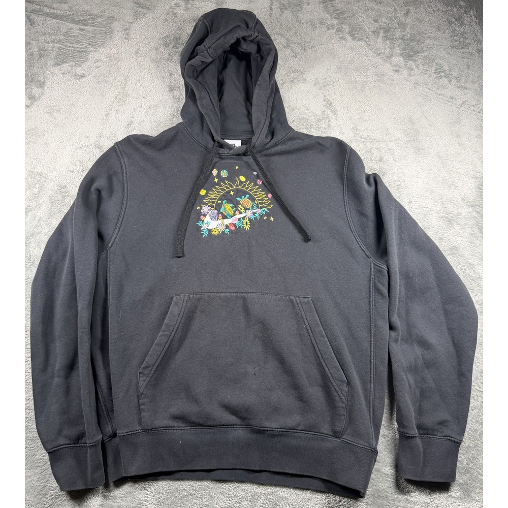 Nike Hoodie M Charcoal Embroidered Turtle Mushroom Floral Swoosh Pullover